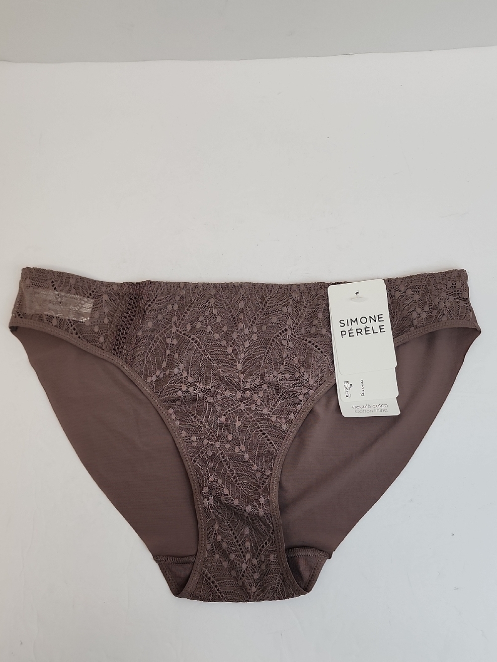 Simone Perele Lace Front Bikini Brief Mauve Brown Floral Lace Panty Small NWT